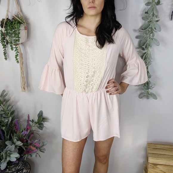♻️COTTON CANDY lace front backless romper pink 280 - Picture 3 of 6